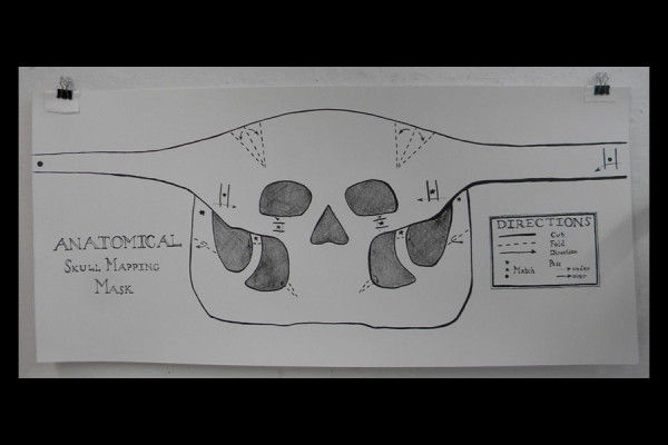 Skull Mapping Mask, stone lithography, 20x12"