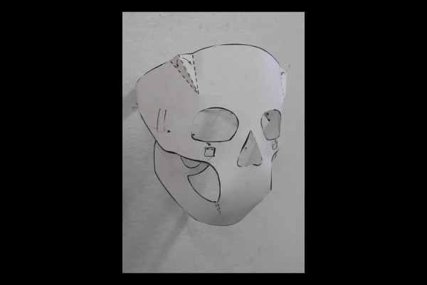 Skull Mapping Mask, installation view, stone lithography, 7x7x7"