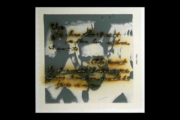 CONTROL (detail), 2006, screen print with laser-cut text, 8x8"