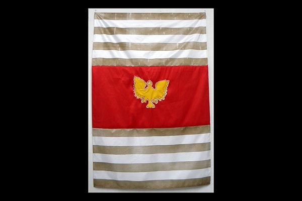 Untitled Flag, 2009, relief and embroidery on nylon, 36x48"
